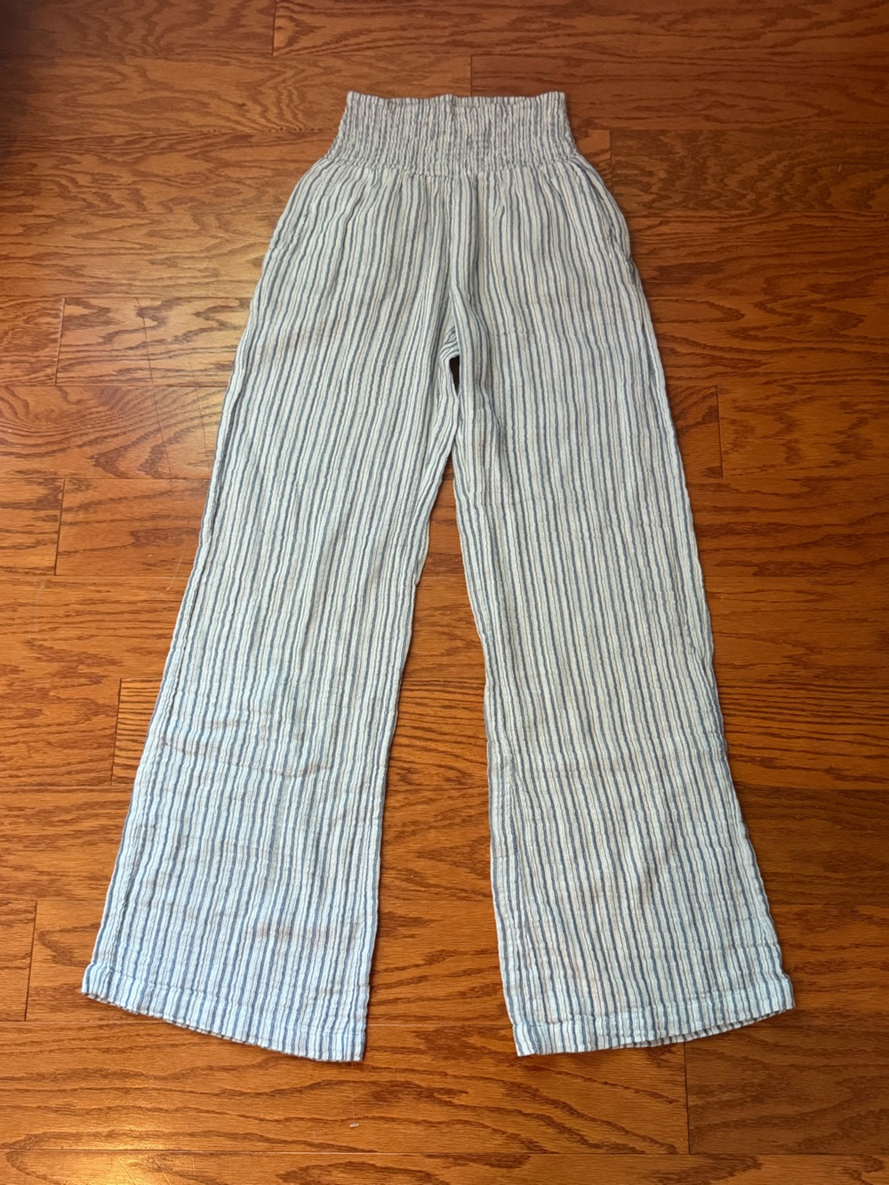 Billabong‎ New Waves Elastic Pants Blue White Striped Small Wide Leg